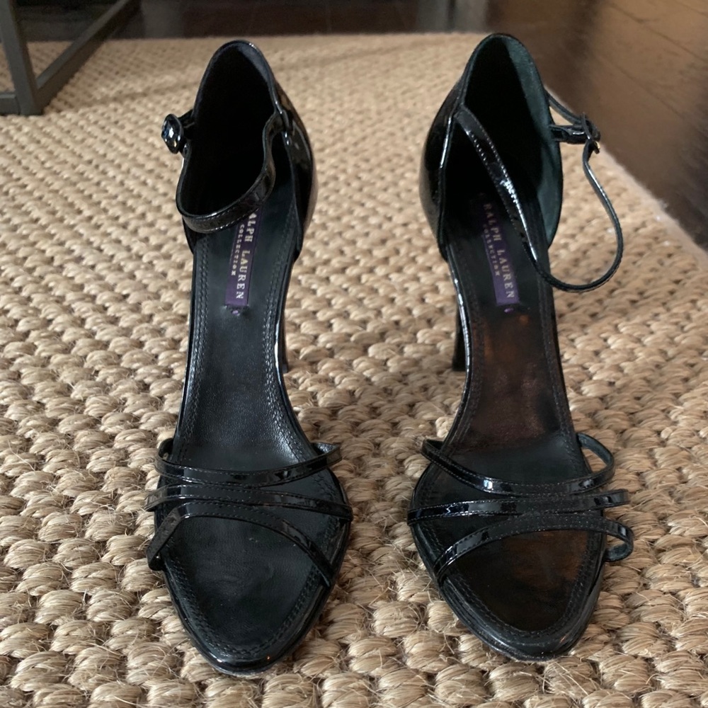 Black Patent Leather Ralph Lauren Heeled Sandals